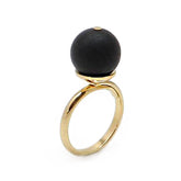Black Amber Round Bead Adjustable Ring 14K Gold Plated - Amber Alex Jewelry